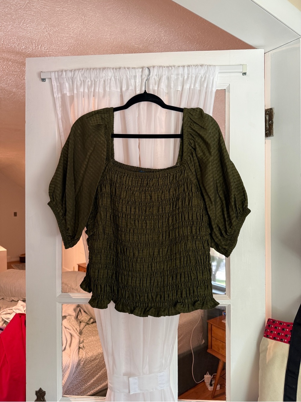 Old Navy Olive Green Smocked Square-Neck Blouse
